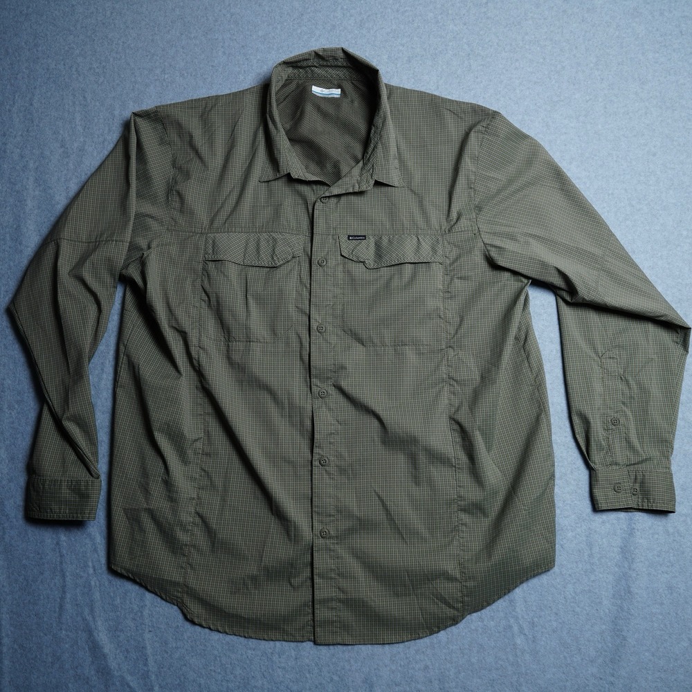 Columbia Shirt Mens‎ 2 Extra Large XXL  Green Plaid Check Omni Shade Logo Hiking